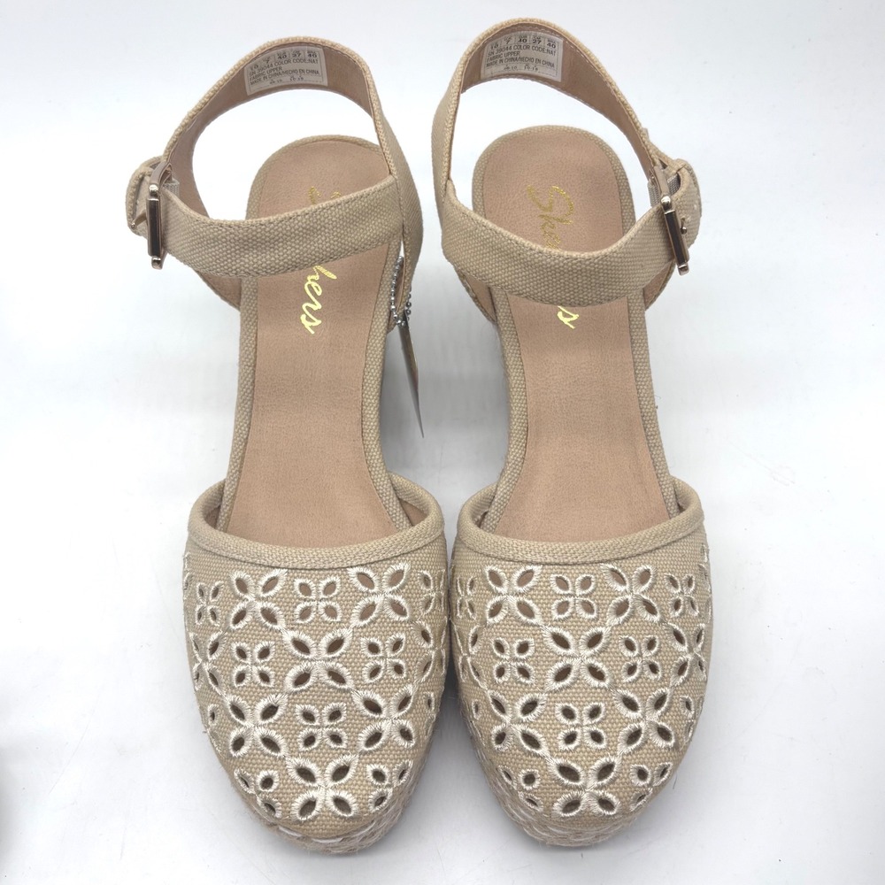 NEW Skechers Women Size 10 Ivory Turtledove Espadrille Wedge Canvas Sandals